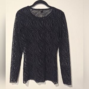 Y.A.S Black Zebra Pattern Mesh Long Sleeve Blouse Size Medium
